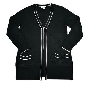 St. John Black‎ & White Stripe Open Cashmere Wool Blend Cardigan Medium